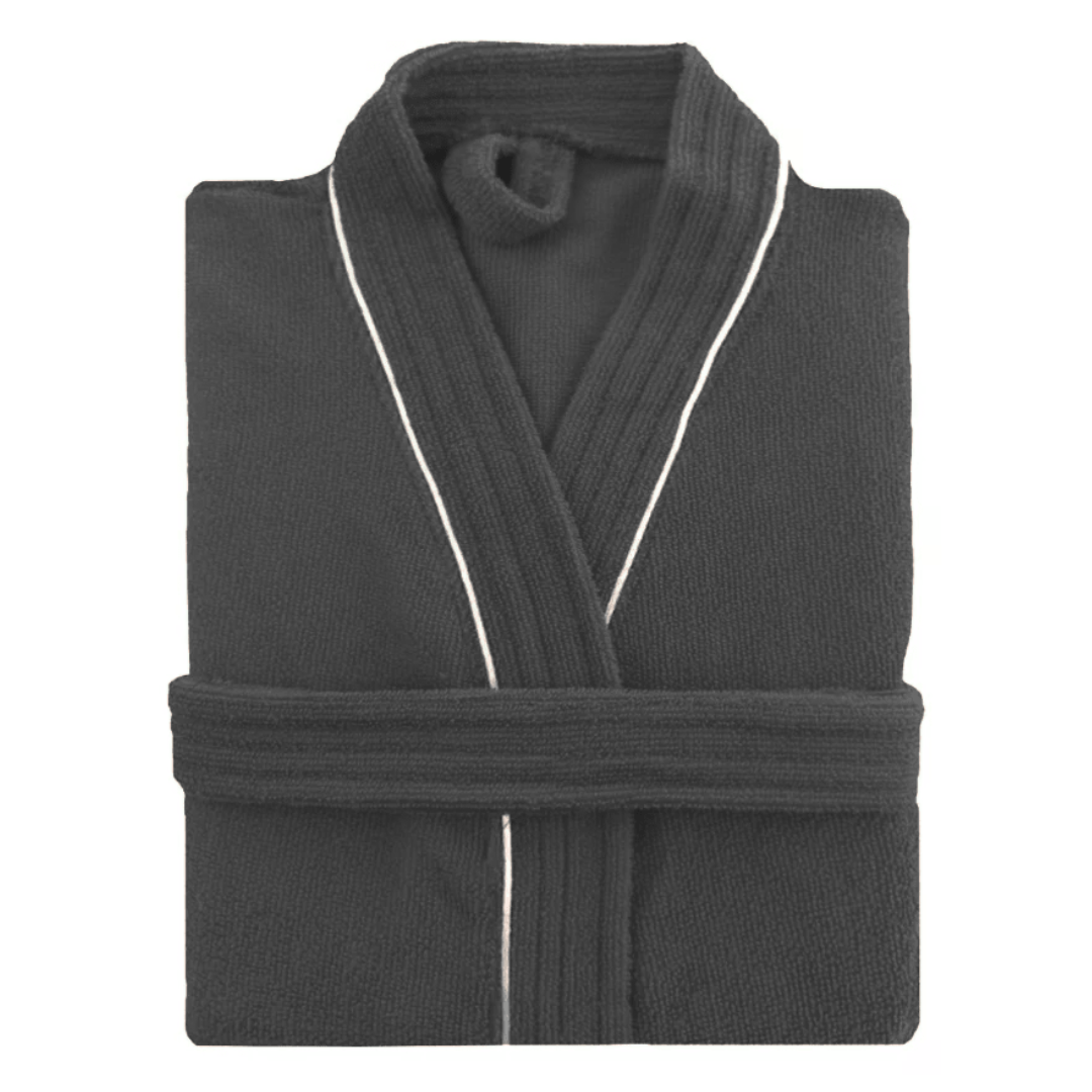 Bata de Baño Gris Oscuro Detalle en Blanco