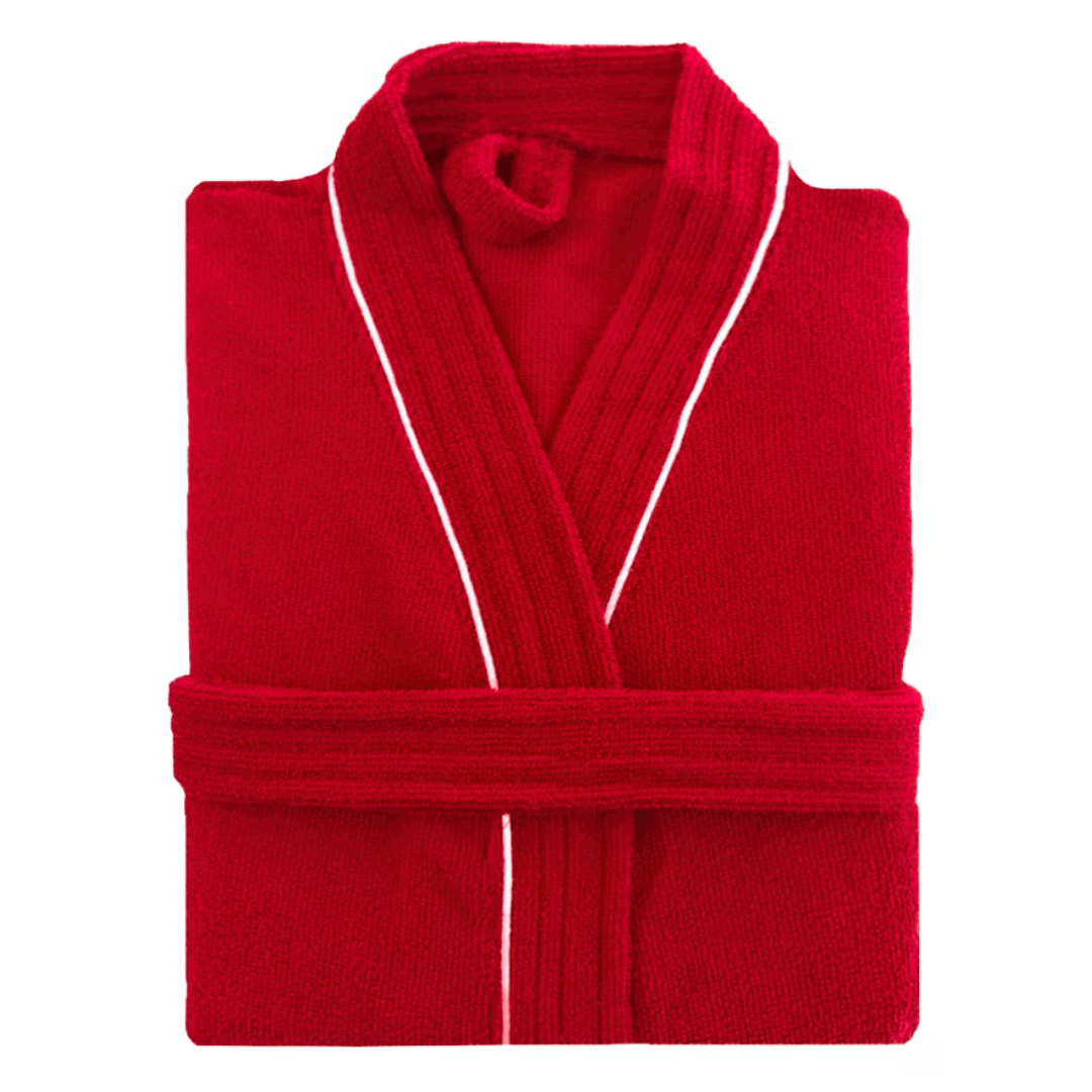 Bata de Baño Roja Detalle en Blanco
