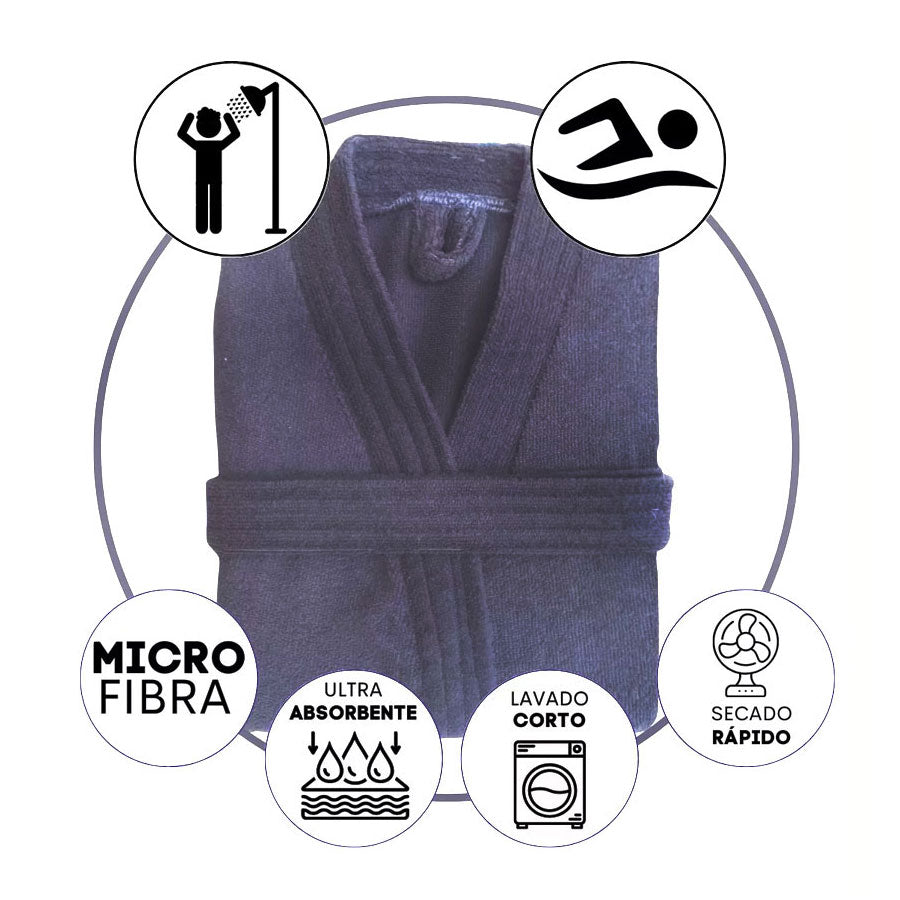 Bata de Baño Unisex Microfibra Gris Oscuro