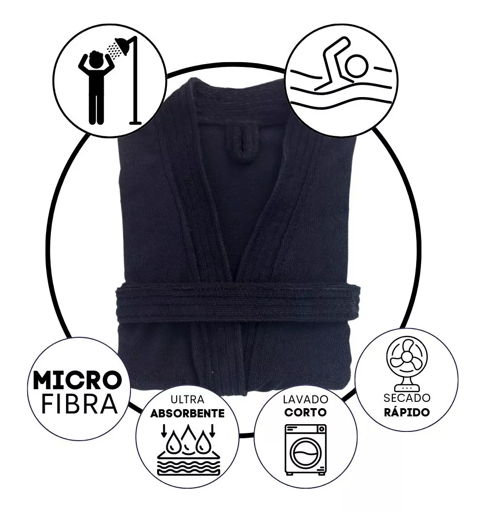 Bata de Baño Unisex Microfibra Negro