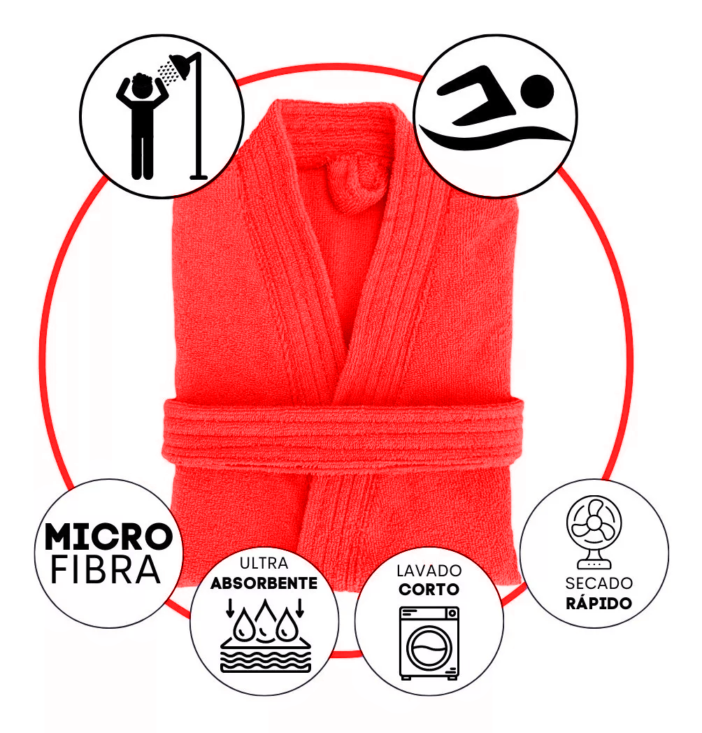 Bata de Baño Unisex Microfibra Rojo