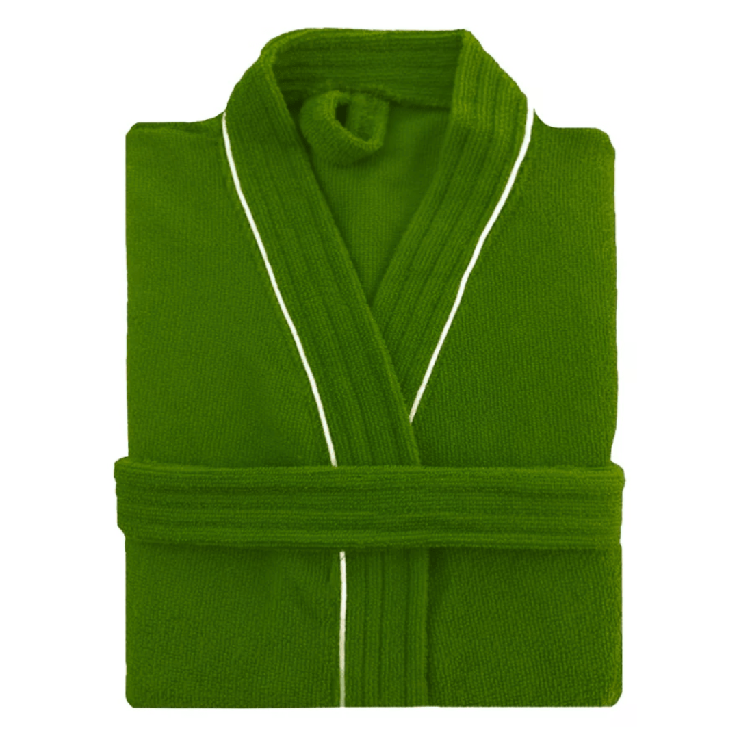 Bata de Baño Verde Aguacate Detalle en Blanco