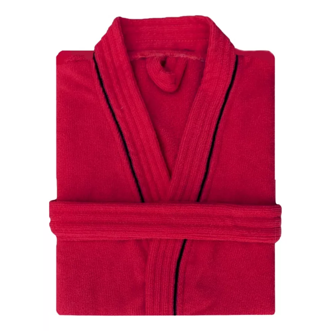 Bata de Baño Roja Detalle en Negro