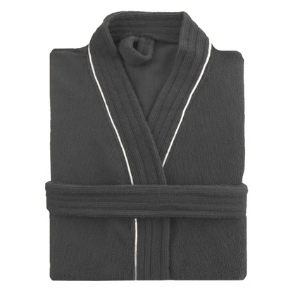 Bata de Baño Gris Oscuro Detalle en Blanco