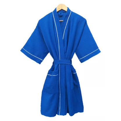 Bata de Baño Azul Detalle en Blanco