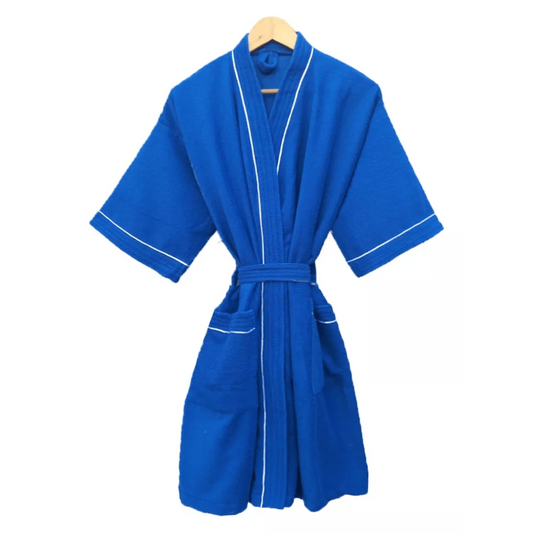 Bata de Baño Azul Detalle en Blanco