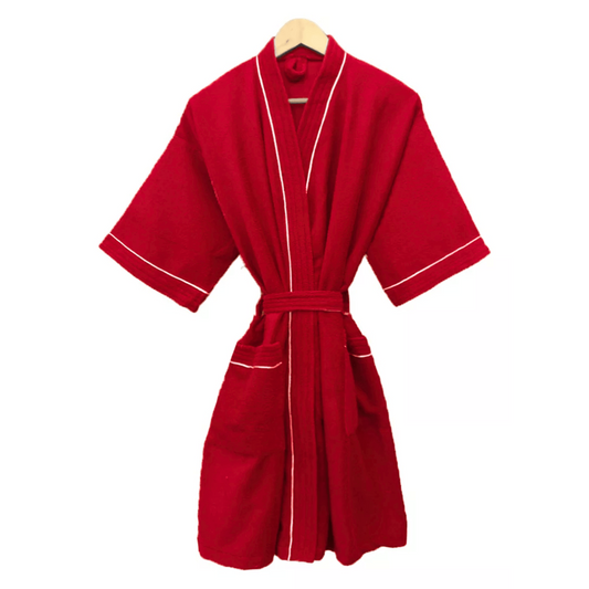 Bata de Baño Roja Detalle en Blanco