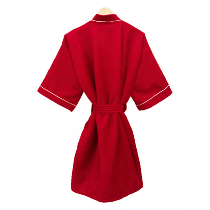 Bata de Baño Roja Detalle en Blanco