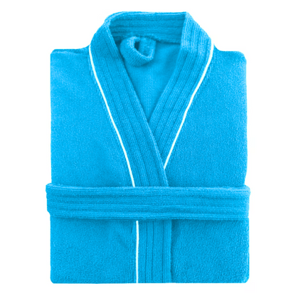 Bata de Baño Azul Cielo Detalle en Blanco