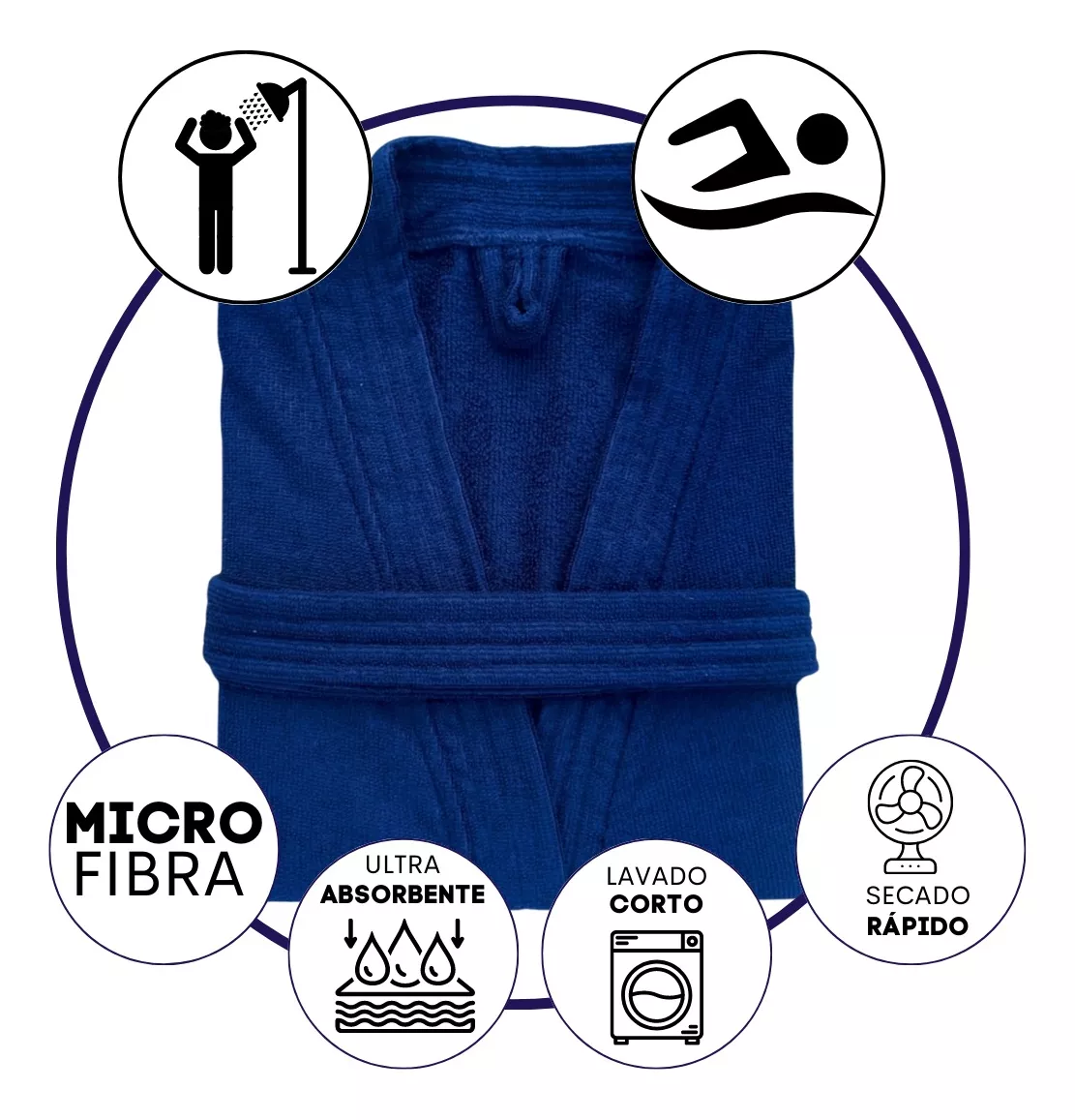 Bata de Baño Unisex Microfibra Azul Marino