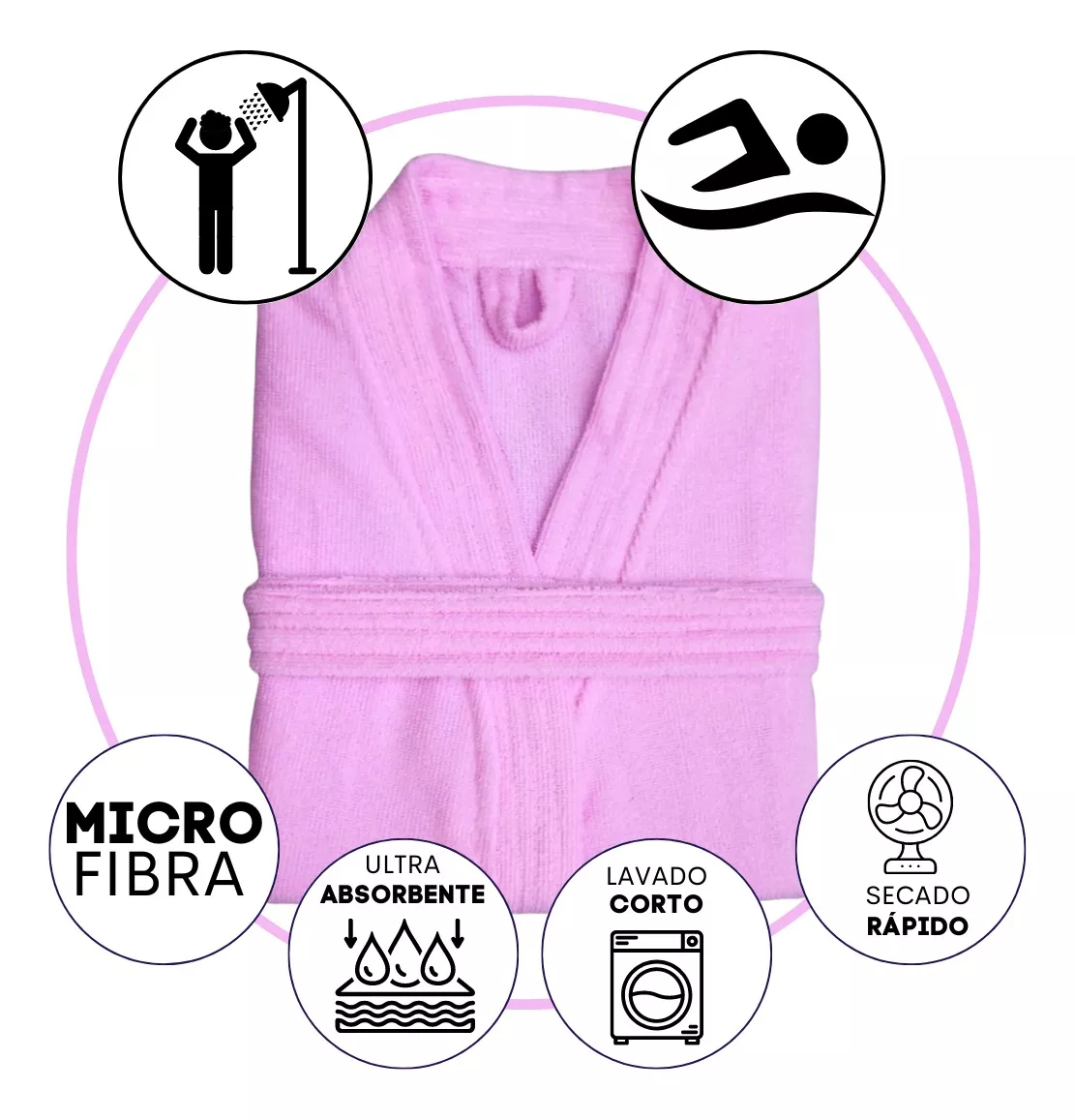 Bata de Baño Unisex Microfibra rosa Pastel