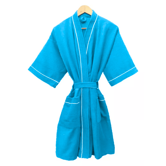 Bata de Baño Azul Cielo Detalle en Blanco