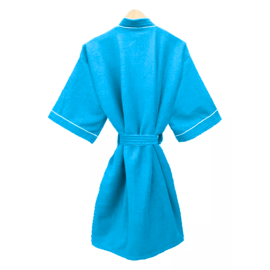 Bata de Baño Azul Cielo Detalle en Blanco